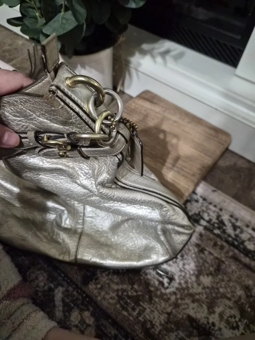 Coach Metallic Silver Goldish Leather Shoulder Bag